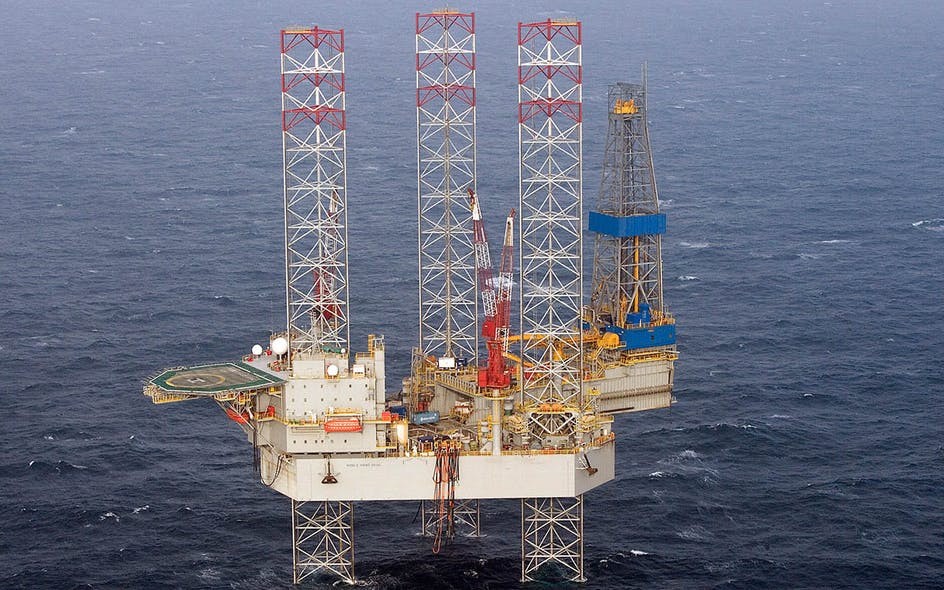 Noble rig ready for drilling from North Sea Southwark platform